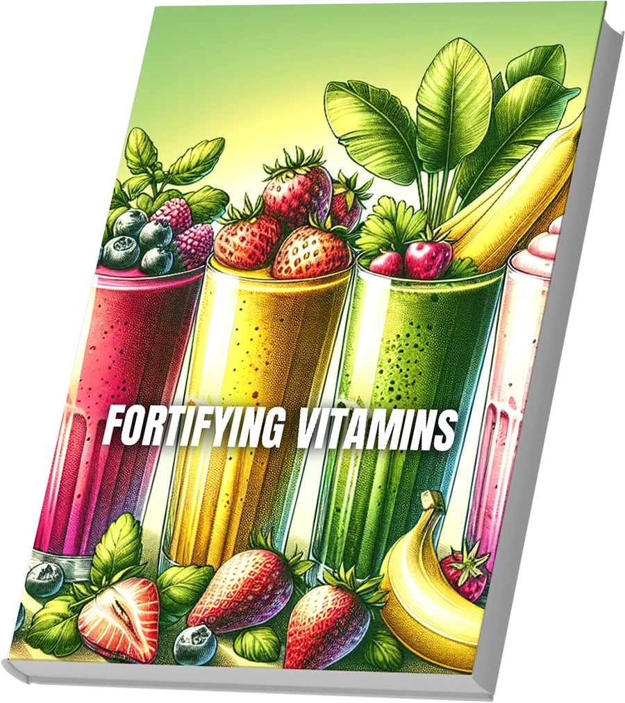 Fortifying Vitamins bonus e-book cover healthy smoothies aur fruits ke saath.